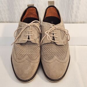 Thomas & Vine Jett Men's Suede Wingtip Derby‎ Shoes Beige Size 8 Preppy Academia